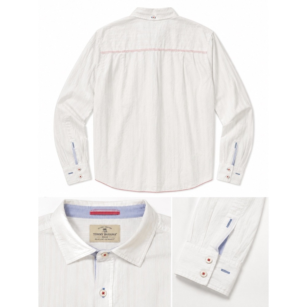 Tommy Bahama Jeans Mens XL White Textured Dobby Stripe Button Front Shirt - Picture 2 of 3